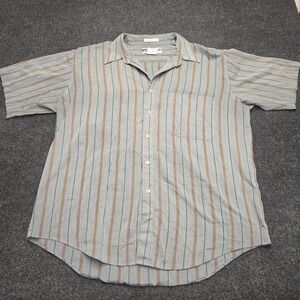 Vintage United Mens XL Striped Short Sleeve Button Down Shirt Blue Brown XL